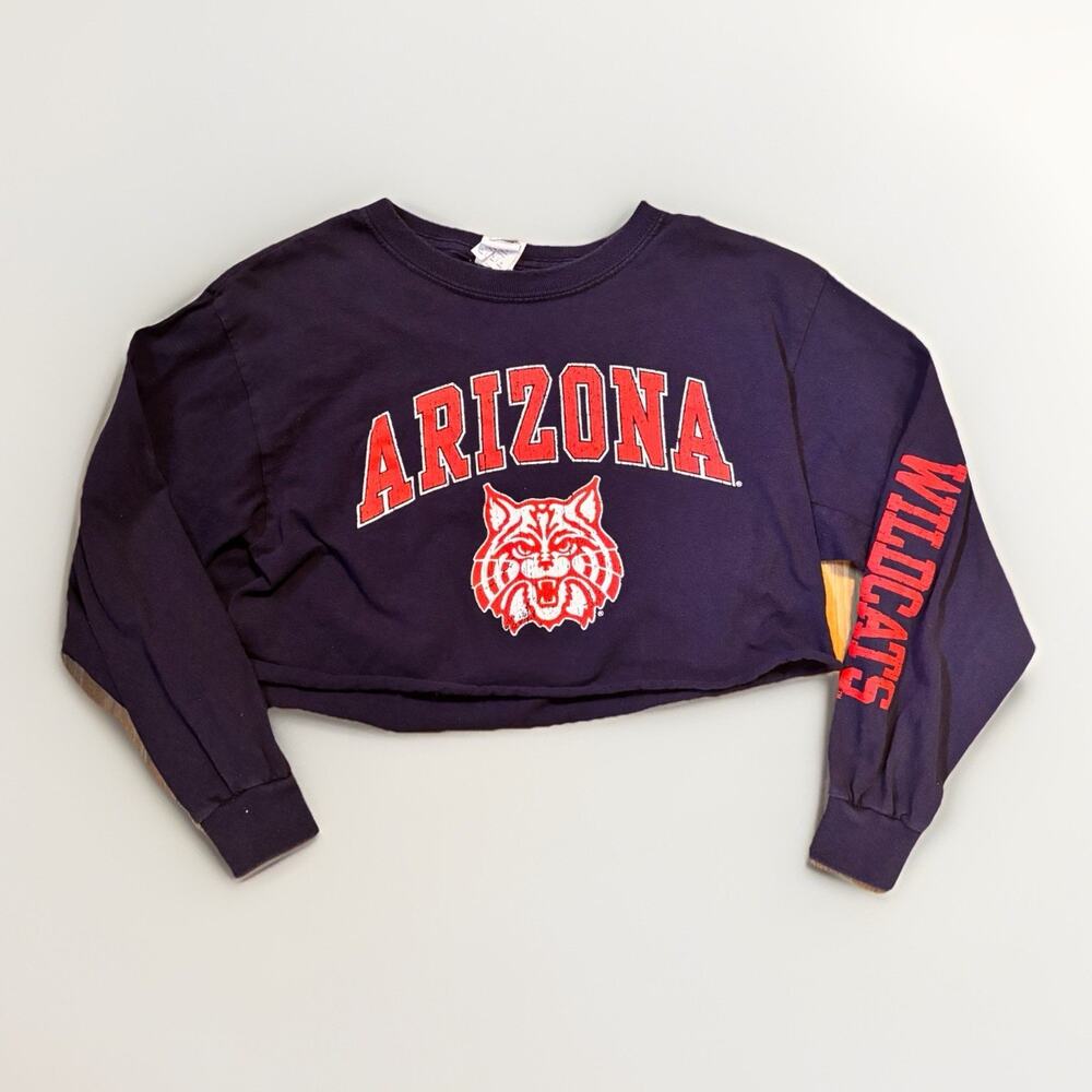 Arizona Wildcats Womens Large Crop Blue NCAA Logo Long Sleeve Shirt